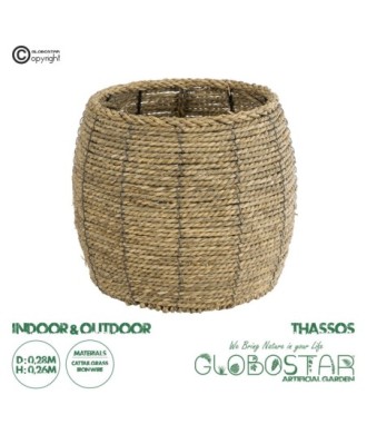 GloboStar® Artificial Garden THASSOS 20581 Διακοσμητικό Πλεκτό Κασπώ Γλάστρα - Flower Pot Καφέ Φ28 x Υ26cm